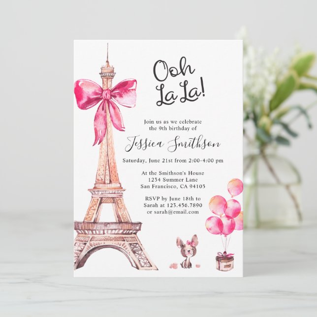 Tarjetas de invitación de cumpleaños con Torre Eif (Anverso de pie)
