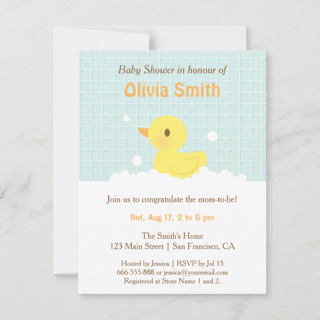 Tarjetas de Invitación de Cumpleaños de Bebé Pato  (Anverso)