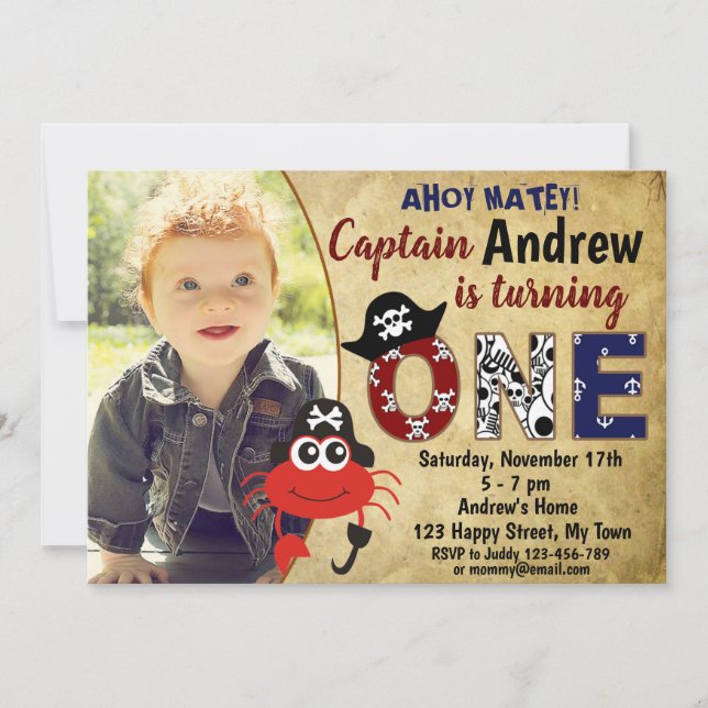 Tarjetas de invitación de cumpleaños de cangrejo p (Anverso)