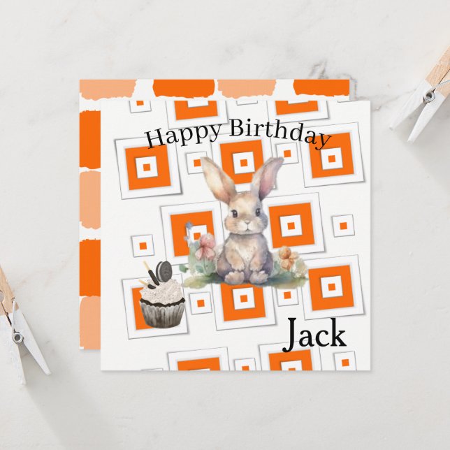 Tarjetas de invitación de cumpleaños de conejo nar (Anverso/Reverso In Situ)