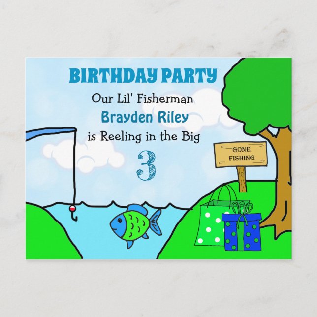 Tarjetas de Invitación de Cumpleaños de Niño Pesca (Anverso)