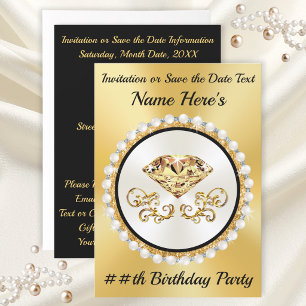 Tarjetas de Invitación de Cumpleaños de Oro y Negr