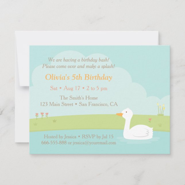 Tarjetas de Invitación de Cumpleaños de Pato Blanc (Anverso)