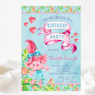 Tarjetas de invitación de cumpleaños de Troll Lind