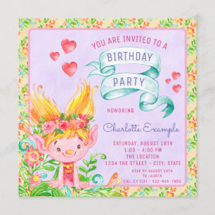 Tarjetas de invitación de cumpleaños de Troll Lind