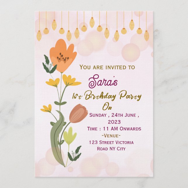 Tarjetas de Invitación de Cumpleaños Elegantes  (Anverso)