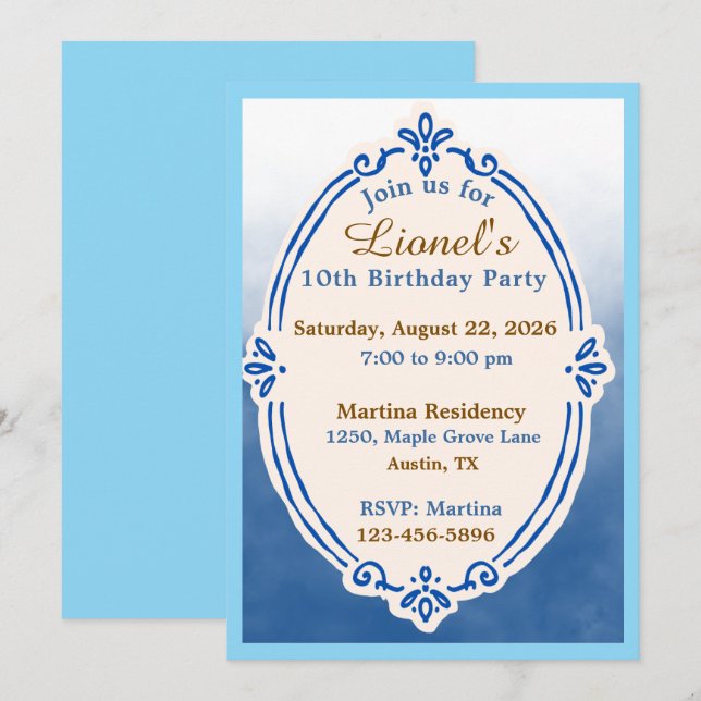 Tarjetas de Invitación de Cumpleaños Elegantes de  (Anverso / Reverso)