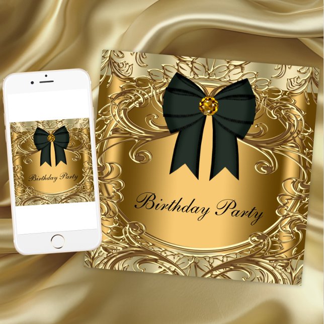 Tarjetas de Invitación de Cumpleaños Elegantes de  (Black gold party and event invitation. Elegant all occasion invitation. Download and printed.)
