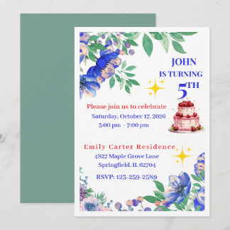 Tarjetas de Invitación de Cumpleaños Floral Azul E