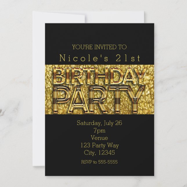 Tarjetas de Invitación de Cumpleaños Glam Gold Leo (Anverso)