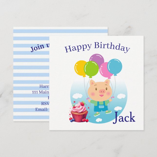 Tarjetas de Invitación de Cumpleaños Infantiles (Anverso / Reverso)