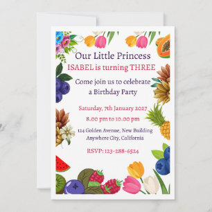 Tarjetas de Invitación de Cumpleaños Princesa Flor