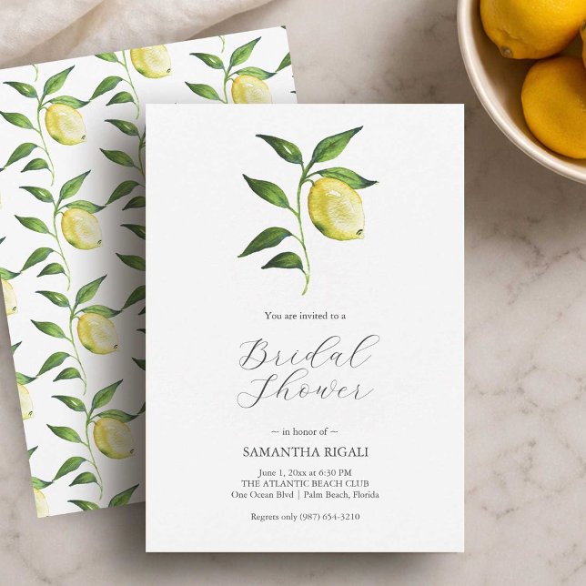 Tarjetas de Invitación de Despedida de Soltera con (Lemon themed bridal shower invitations printing by Do Tell A Belle)