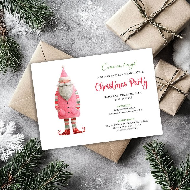 Tarjetas de Invitación de Fiesta Navideña Divertid (Playful Funny Santa Editable Holiday Party Template)