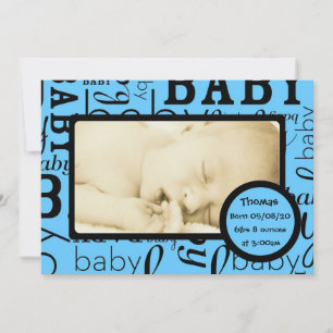Tarjetas de invitación de fotos de bebé azul perso