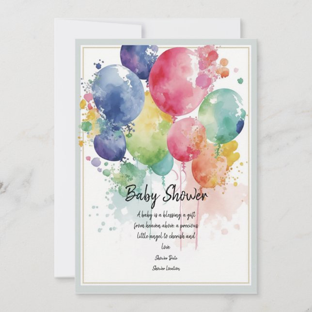 Tarjetas de invitación de globo Baby Shower (Anverso)