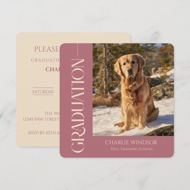 Tarjetas de Invitación de Graduación de Perros Ros (Anverso / Reverso)