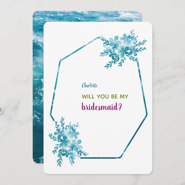 Tarjetas de invitación de la dama de honor Ocean B (Anverso / Reverso)