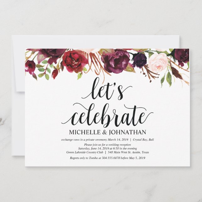 Tarjetas de Invitación de Recepción de Boda con Te (Anverso)