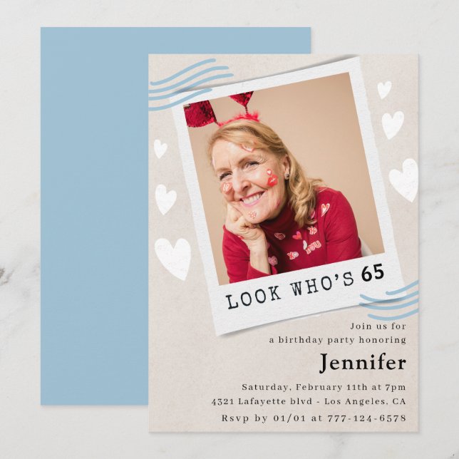 Tarjetas de invitación divertidas para 65 cumpleañ (Anverso / Reverso)
