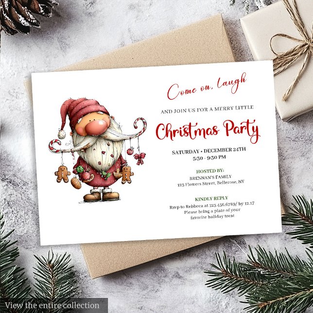 Tarjetas de Invitación Divertidas y Caprichosas de (Whimsical Funny Santa Watercolor Holiday Invitation)