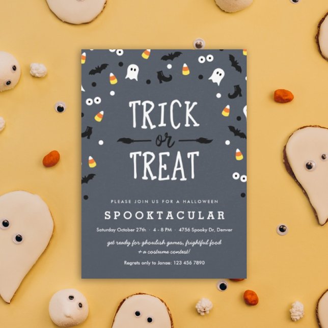 Tarjetas de Invitación Divertidas y Espeluznantes  (trick or treat Halloween Spooktacular party invitation)