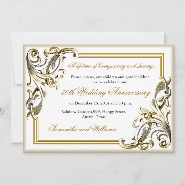 Tarjetas de Invitación Elegantes de Bodas de Oro (Anverso)