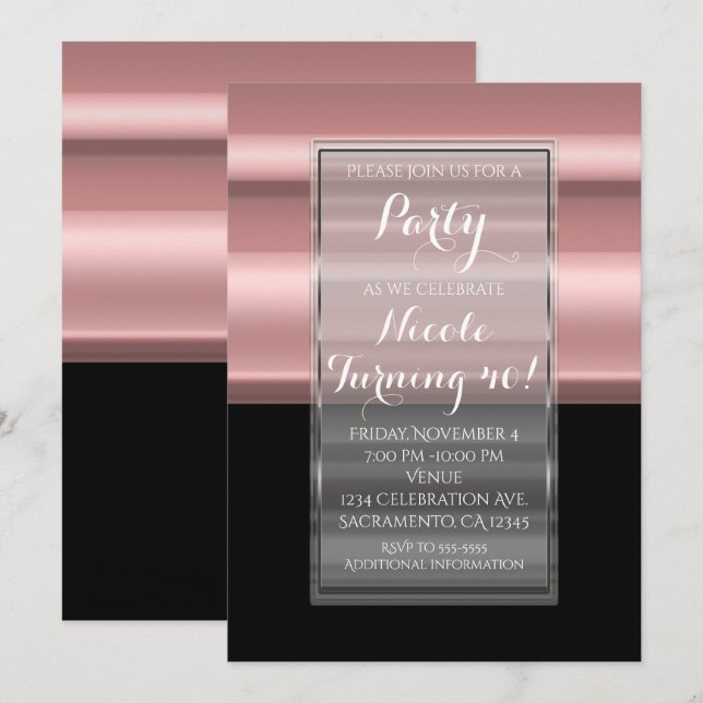 Tarjetas de Invitación Elegantes de Cumpleaños Ros (Anverso / Reverso)