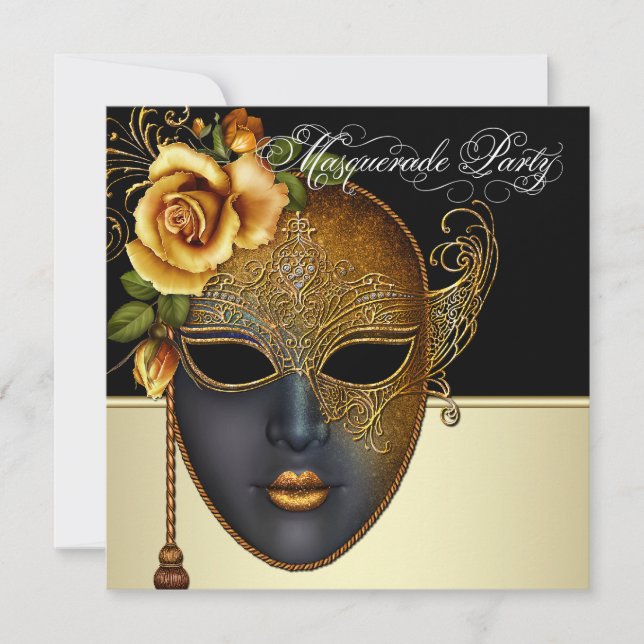 Tarjetas de Invitación Elegantes de Fiesta de Másc (Anverso)