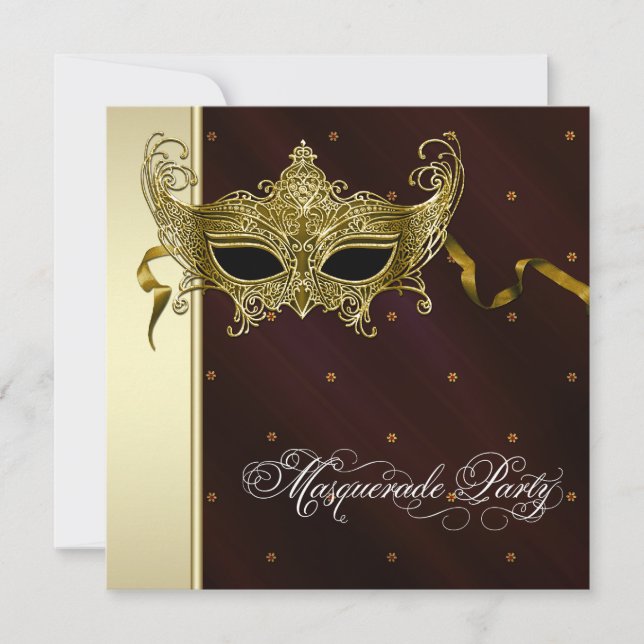 Tarjetas de Invitación Elegantes de Fiesta de Másc (Anverso)