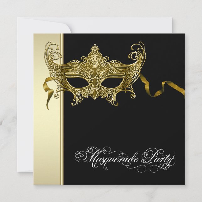 Tarjetas de Invitación Elegantes de Fiesta de Másc (Anverso)