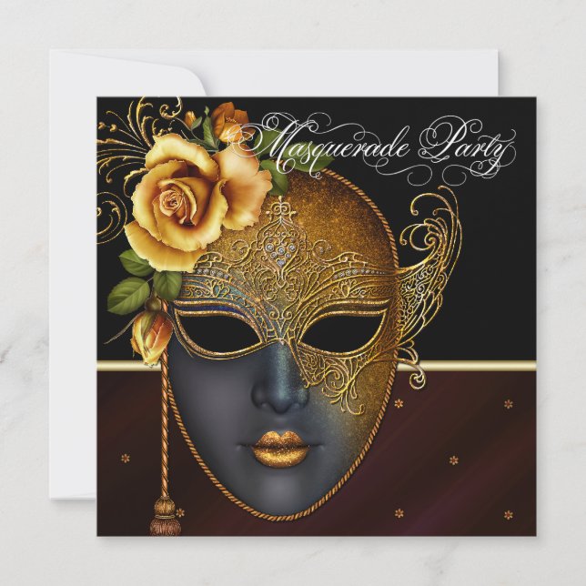 Tarjetas de Invitación Elegantes de Fiesta de Másc (Anverso)