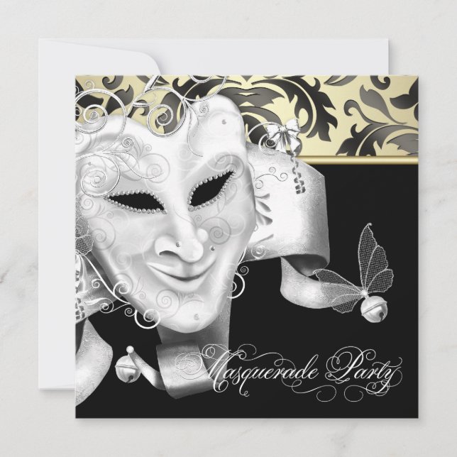 Tarjetas de Invitación Elegantes de Fiesta de Másc (Anverso)