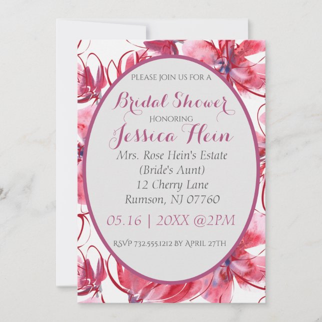 Tarjetas de Invitación Elegantes Florales Rosadas  (Anverso)