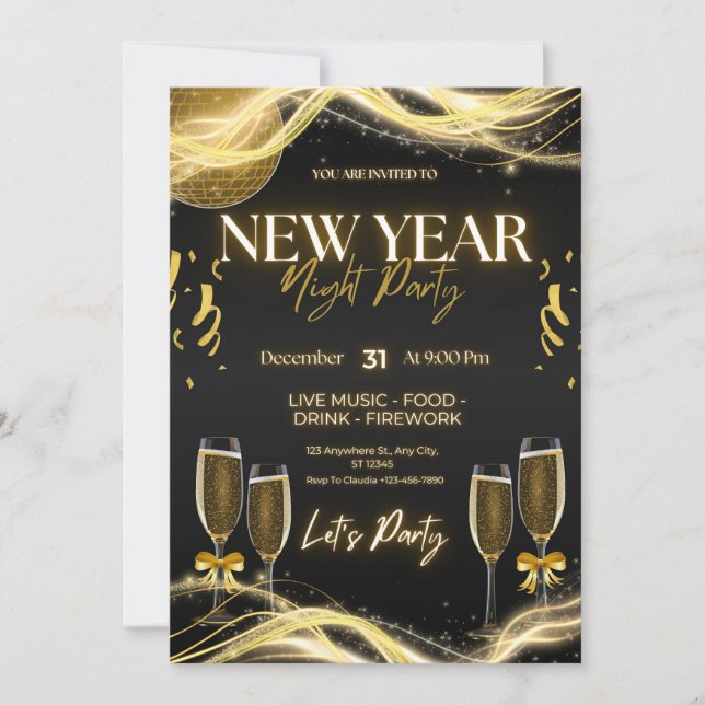 Tarjetas de Invitación Elegantes para Nochevieja – (Anverso)