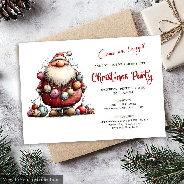 Tarjetas de Invitación Festivas Divertidas de Papá (Minimalist Funny Santa Hand Drawn Festive Invitation)