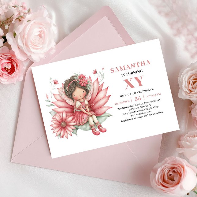 Tarjetas de Invitación Florales Caprichosas para C (Whimsical Fairy Girl 6th Birthday Floral Invitation)