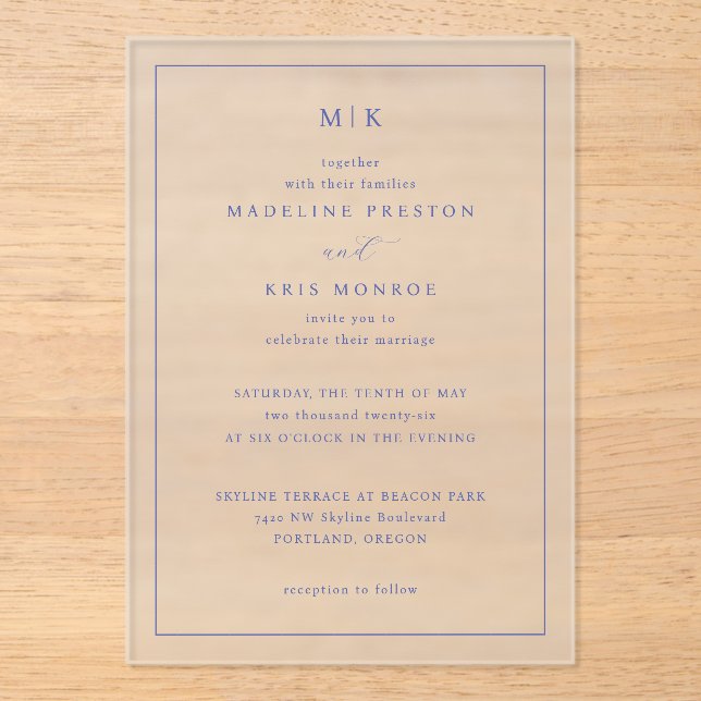 Tarjetas de Invitación Formales Elegantes de Azul  (Anverso)