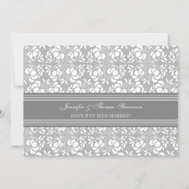 Tarjetas de Invitación Gray Damask Just Casried (Anverso)
