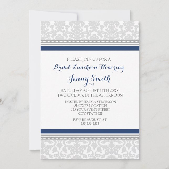 Tarjetas de invitación para almuerzo de novia Blue (Reverso)