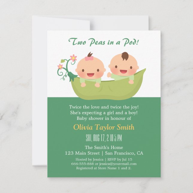 Tarjetas de Invitación para Baby Shower de Gemelos (Anverso)