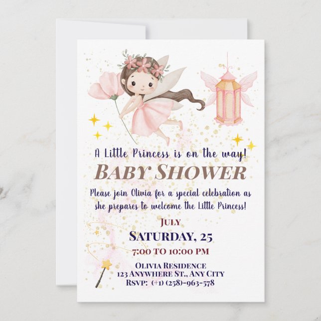 Tarjetas de Invitación para Baby Shower de Hada Ca (Anverso)