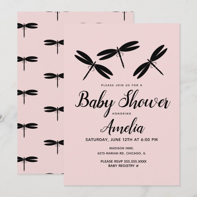 Tarjetas de Invitación para Baby Shower de Libélul (Anverso / Reverso)