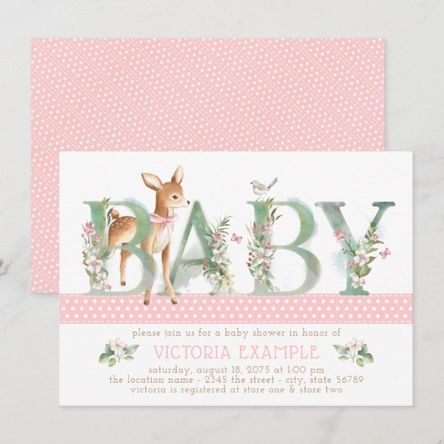 Tarjetas de Invitación para Baby Shower de Niña co (Anverso / Reverso)
