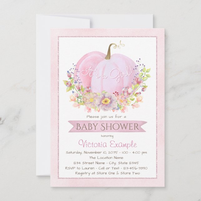 Tarjetas de Invitación para Baby Shower de Niñas,  (Anverso)