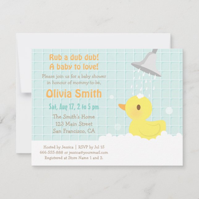 Tarjetas de Invitación para Baby Shower de Pato de (Anverso)