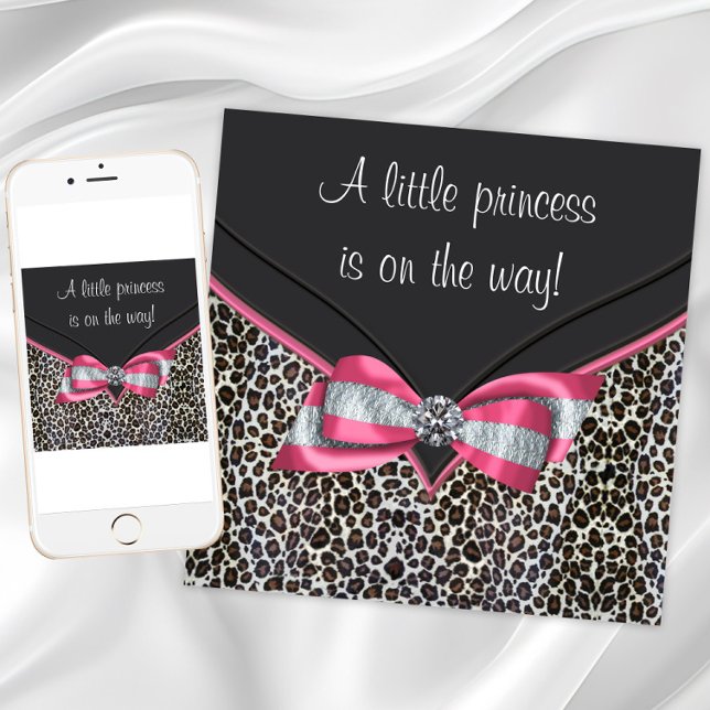 Tarjetas de Invitación para Baby Shower de Princes (Leopard print baby shower invitation. Add your text to the front and back. Download and printed.)
