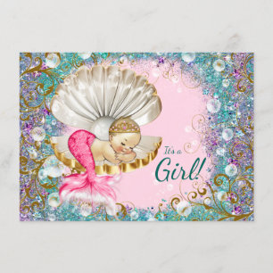Tarjetas de Invitación para Baby Shower de Sirena