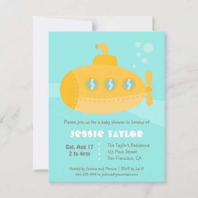 Tarjetas de invitación para baby shower de submari (Anverso)