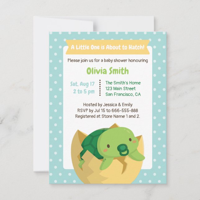 Tarjetas de Invitación para Baby Shower de Tortuga (Anverso)
